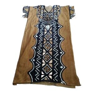 African Mudcloth Unisex Long Kaftan Kimono-Style Brown Black White Festive Tunic